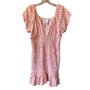 No Boundaries Short Sleeve Pink, Orange and Yellow Floral Smocked Dress Size XL